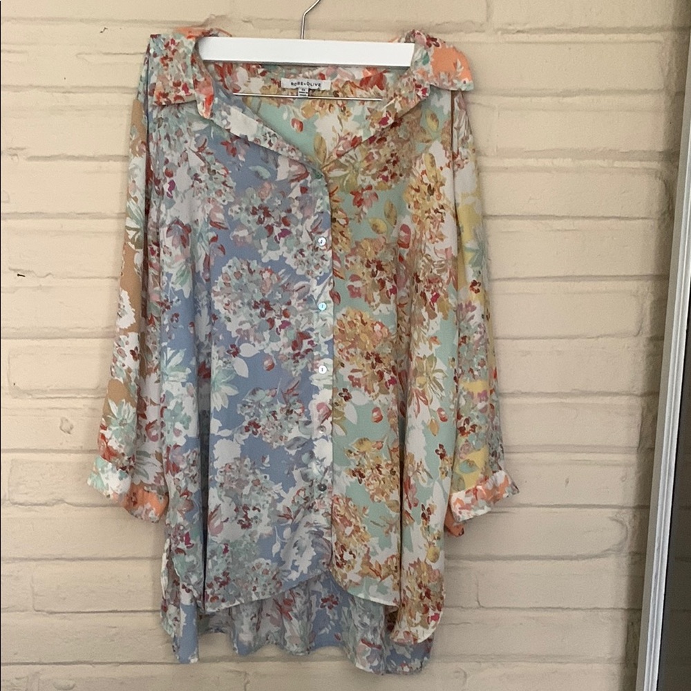 Rose & Olive Asymmetrical Blue and Orange Resort Skirt